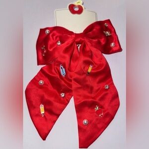 Red Satin School Bow with Embellishments
